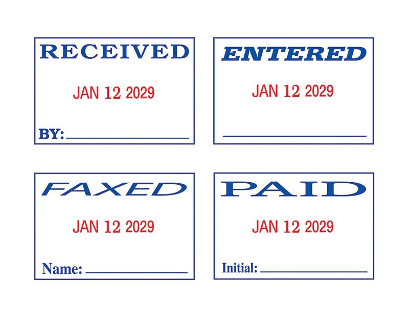 2000 بلس 2000 PLUS 4 في 1 ختم تاريخ الرسالة، تم إدخاله، إرساله بالفاكس، استلامه، دفعه، التحبير الذاتي، 1 بوصة - 3/4 بوصة × 1-1/8 بوصة، حبر أحمر وأزرق (011035) - Image 2